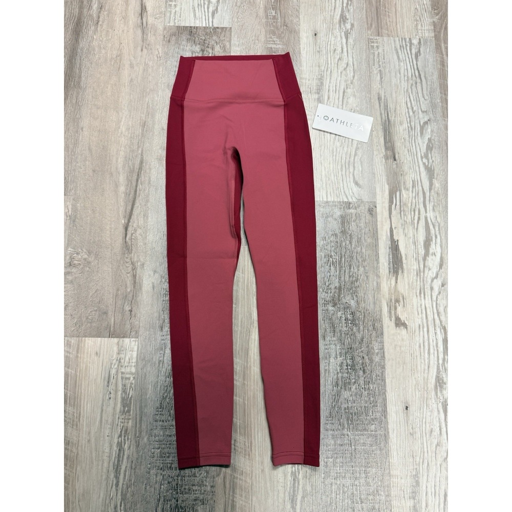Athleta Transcend Colorblock 7/8 Tight‎ XXS High Waist Legging Red Pink